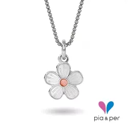 Pia och Per blomma halsband i silver vit emalj rosa emalj
