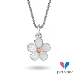 Pia och Per 90703 blomma halsband i silver vit emalj rosa emalj