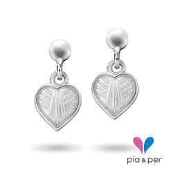 Pia och Per hjärta örhängen i silver vit emalj