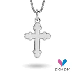 Pia och Per kors halsband i silver vit emalj