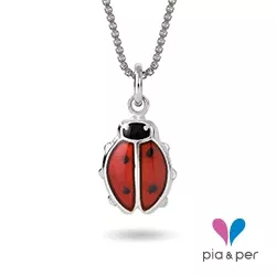 Pia och Per nyckelpiga halsband i silver röd emalj svart emalj