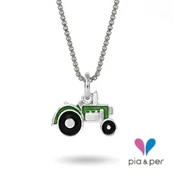 Pia och Per 44714 traktor halsband i silver grön emalj sort emalj