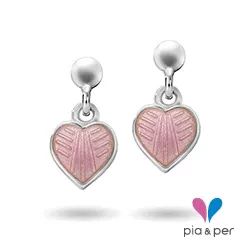Pia och Per hjärta örhängen i silver rosa emalj