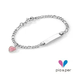 Pia och Per 222501 hjärta armband i silver rosa emalj