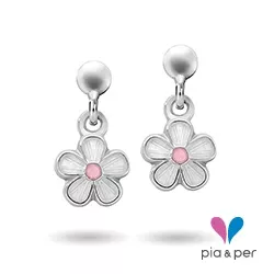 Pia och Per blomma örhängen i silver vit emalj