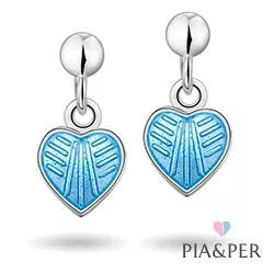 Pia och Per hjärta örhängen i silver blå emalj