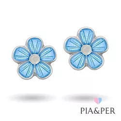 Pia och Per blomma örhängen i silver blå emalj