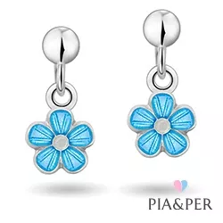 Pia och Per blomma örhängen i silver blå emalj gul emalj