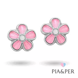 Pia och Per blomma örhängen i silver rosa emalj vit emalj