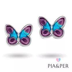 Pia och Per fjäril örhängen i silver lila emalj