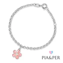 Pia och Per blomma armband i silver rosa emalj vit emalj
