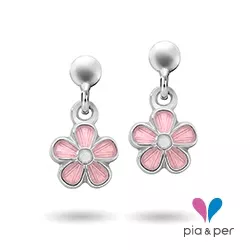 Pia och Per blomma örhängen i silver rosa emalj