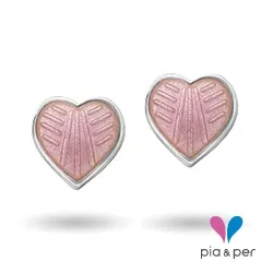 Pia och Per hjärta örhängen i silver rosa emalj