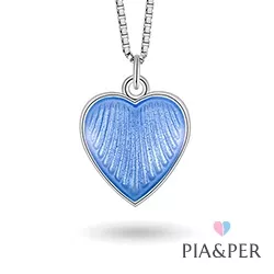 Pia och Per hjärta halsband i silver blå emalj