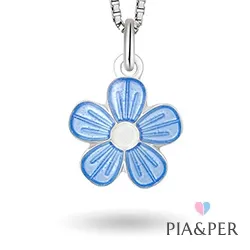 Pia och Per blomma halsband i silver blå emalj vit emalj