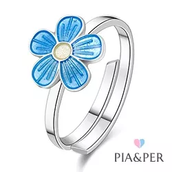 Pia och Per blomma ring i silver blå emalj vit emalj