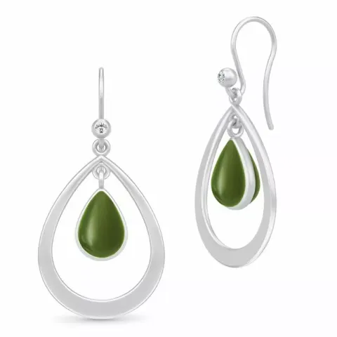 Långa julie sandlau droppe kristal örhängen i satinrhodinerat sterlingsilver gröna kristaller vita zirkoner