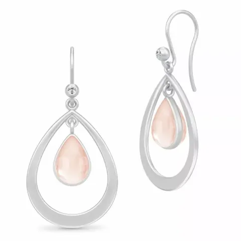 Lång julie sandlau droppe kristal örhängen i satinrhodinerat sterlingsilver rosa kristaller vita zirkoner