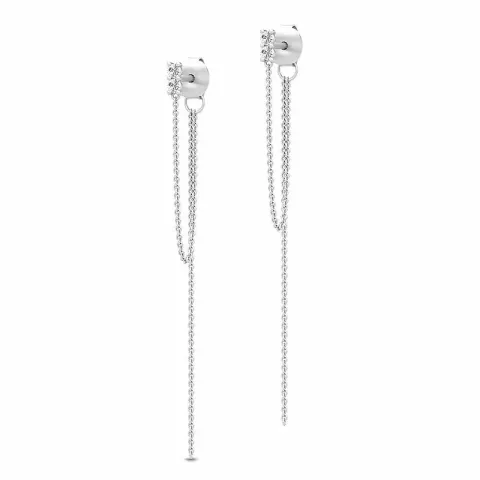 långa Julie Sandlau Lucia zirkon örhängen i satinrhodinerat sterlingsilver vit zirkon