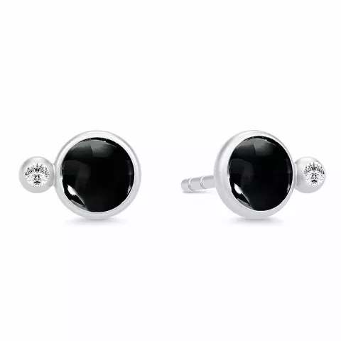 Julie Sandlau runt kristaller örhängen i satinrhodinerat sterlingsilver sort kristal vit zirkon