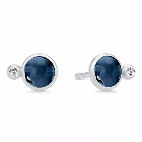 Julie sandlau runt kristaller örhängen i satinrhodinerat sterlingsilver blå kristaller vita zirkoner