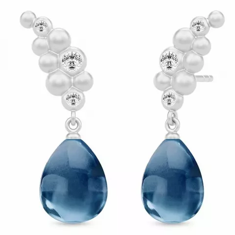 Julie Sandlau örhängen i satinrhodinerat sterlingsilver blå kristal vit zirkon