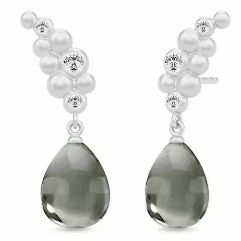 Julie Sandlau örhängen i satinrhodinerat sterlingsilver grå kristal vit zirkon