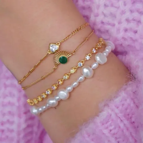 Enamel Pearlie pärla armband i förgyllt silver