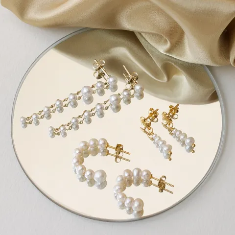 Enamel Pearlie Chunky halvcreol i förgyllt silver