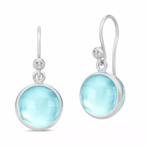 Julie Sandlau Prime runda blå örhängen i satinrhodinerat sterlingsilver ljusblå kristal vit zirkon