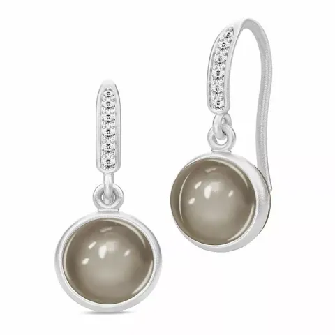 Julie Sandlau Luna runda månsten örhängen i satinrhodinerat sterlingsilver grå månsten vit zirkon