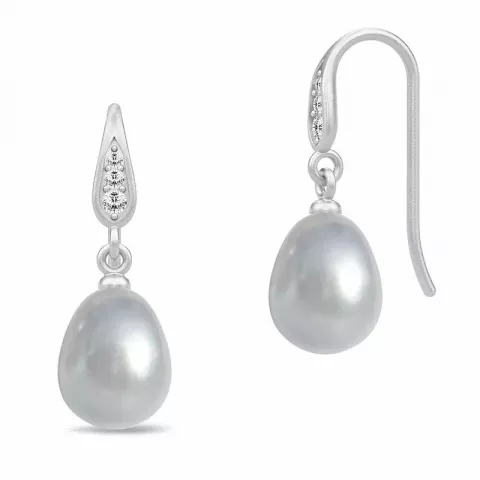 Enkla Julie Sandlau pärla örhängen i satinrhodinerat sterlingsilver vita zirkoner