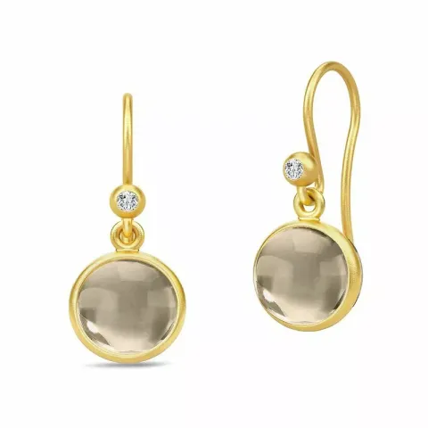 Julie Sandlau Primini runda rökfärgad örhängen i förgyllt silver rökfärgad kristal vit zirkon