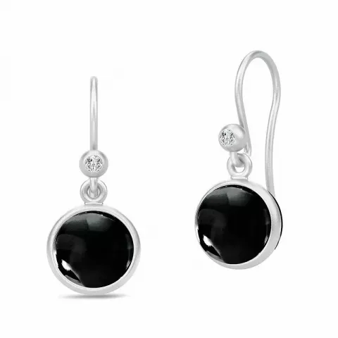 Julie Sandlau runda svarta kristal örhängen i satinrhodinerat sterlingsilver svarta kristaller vita zirkoner