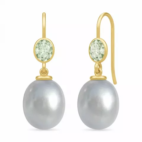 Julie Sandlau långa pärla örhängen i förgyllt silver grön kvarts