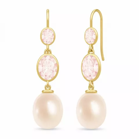 långa Julie Sandlau pärla örhängen i förgyllt silver rosa kvarts