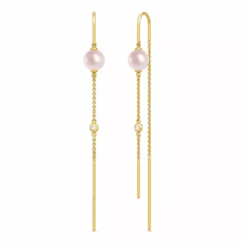 Julie Sandlau långa pärla örhängen i förgyllt silver rosa zirkon