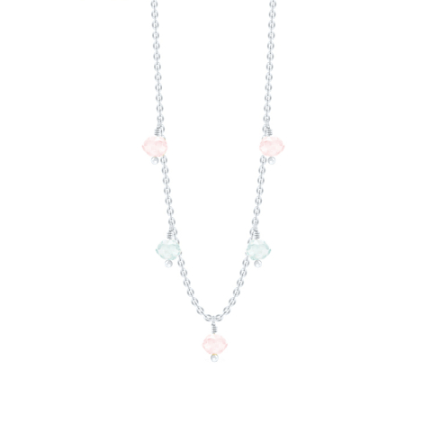 ID Fine IDN026SLBLUE/ROSE Ibiza halsband i silver rosa kvarts blå akvamarin