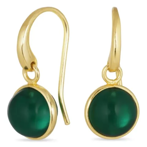 Kollektionsprov runda mörkgrön kristall örhängen i förgylld mässing - Loom Stones