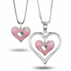 Pia och Per hjärta mor och barn i silver rosa emalj