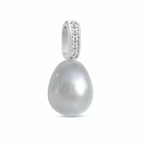 elegant Julie Sandlau pärla hängen i satinrhodinerat sterlingsilver vit zirkon
