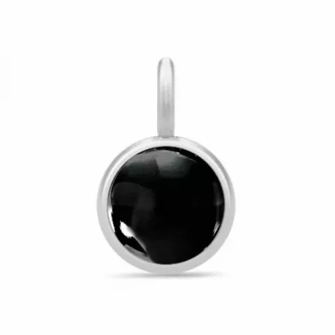 Julie Sandlau runt sort kristal hängen i satinrhodinerat sterlingsilver sort kristal
