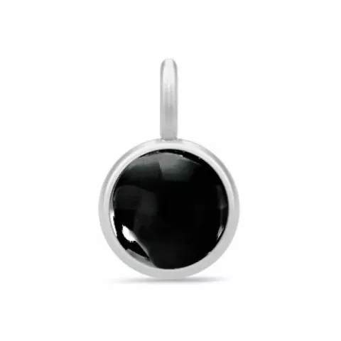 Julie Sandlau Primini runt sort kristal hängen i satinrhodinerat sterlingsilver sort kristal