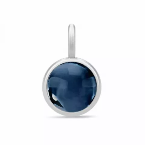 Lille Julie Sandlau runt blå kristal hängen i satinrhodinerat sterlingsilver mörkblå kristal