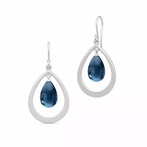 Julie Sandlau droppformad blå kristal örhängen i satinrhodinerat sterlingsilver blå kristal
