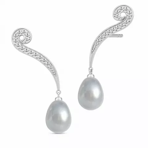 Julie Sandlau grå pärla örhängen i satinrhodinerat sterlingsilver vit zirkon