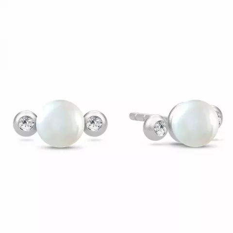 Små Julie Sandlau vita pärla örhängen i satinrhodinerat sterlingsilver vita zirkoner
