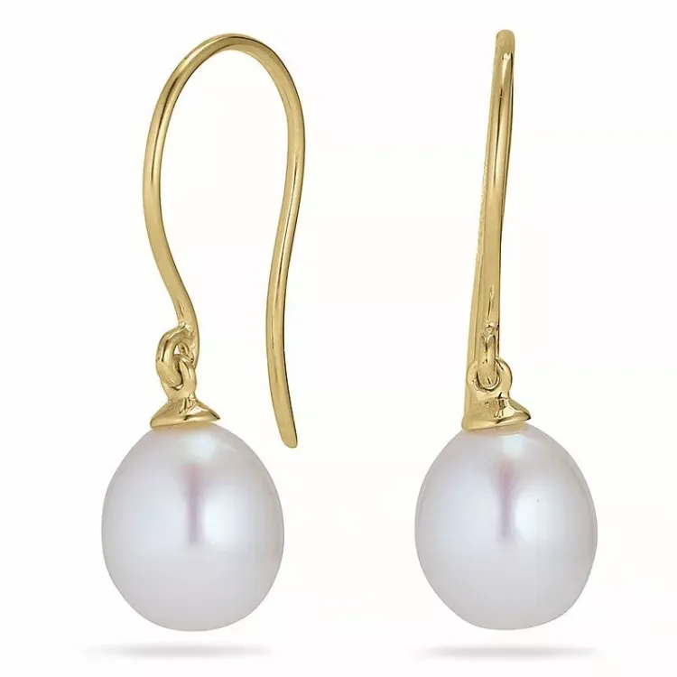 Ovala 8 - 9 mm aaa-graderad sötvattenspärla örhängen i 14 karat guld med 