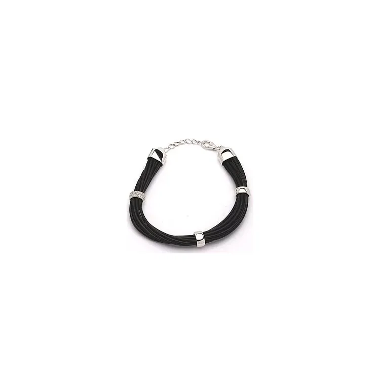 Armband i läder med hängen i rhodinerat silver