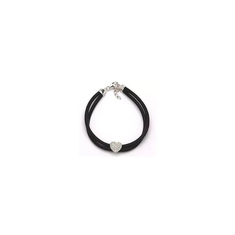 Hjärta armband i läder med hjärthängen i rhodinerat silver